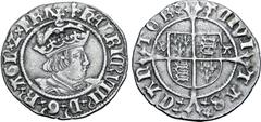 Medieval & World Great Britain, Tudor. Henry VIII AR 1/2 Groat. Canterbury mint, 1526-1532. Second Issue; William Warham, Archbishop. hЄꞂRIC ˣ VIII ˣ D' ˣ G' ˣ R ˣ AGL ˣ Z ˣ FRA (cross patonce), crown