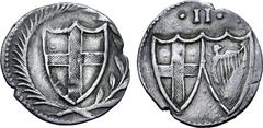 Medieval & World Great Britain, Commonwealth of England AR 1/2 Groat. London mint, 1649-1660. English cross in shield, wreath around / Conjoined shields of England and Ireland; denomination above. SCB