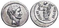 Mark Antony AR Denarius. C. Vibius Varus, moneyer. Rome, 42 BC. Bearded bust of Marcus Antonius to right / C VIBIVS VARVS Fortuna standing to left holding Victory in right hand and cornucopiae in left