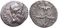 Sextus Pompey AR Denarius. 42 BC. MAG PIVS IMP ITER, bust of Neptune right, trident over shoulder / PRAEF CLAS ET ORAE MARIT EX S C, trophy with trident above & anchor below; prow-stem on left & aplus