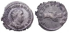 Balbinus AR Antoninianus. 238 AD. IMP CAES D CAEL BALBINVS AVG, radiate, draped and cuirassed bust right / FIDES MVTVA AVGG, clasped right hands. RIC 11, RSC 6. 4.55g, 23mm. FLEUR DE COIN. Superbly to