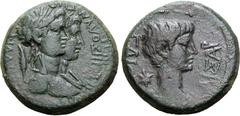 ROMAN PROVINCIAL Caligula Æ 17mm of Philadelphia, Lydia. AD 37-41. Hermogenes olympionikes, magistrate. ΓAIOΣ KAIΣAP, bare head to right; star behind / ΦIΛAΔEΛΦEΩN EPMOΓ]ENHΣ OΛVMΠIONIKHΣ, jugate, lau
