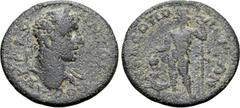 ROMAN PROVINCIAL Caracalla or Elagabalus Æ 20mm of Palaeopolis, Pisidia. Circa AD 198-222. ΑV•Κ•Μ•ΑV•ΑΝΤΩΝΙΝΟϹ•, laureate head to right, slight drapery on far shoulder / ΠΑΛЄΟΠΟΛЄΙΤΩΝ, Dionysus standi