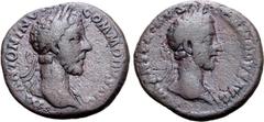 Roman Imperial Commodus Æ Mule As. Rome, AD 181-182. M ANTONINVS COMMODVS AVG, laureate bust to right, slight drapery on far shoulder / M ANTONINVS COMMODVS AVG, laureate bust to right, slight drapery