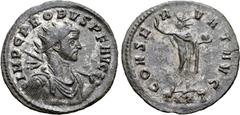 Probus Probus BI Antoninianus. Ticinum, AD 278. IMP C PROBVS P F AVG, radiate, draped and cuirassed bust to right, holding sceptre / CONSERVAT AVG, Sol standing facing, head to left, right hand raised