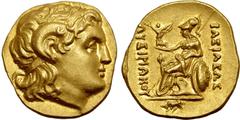 Greek Bithynia, Kalchedon AV Stater. In the name and types of Lysimachos of Thrace. Circa 230-220 BC. Diademed head of the deified Alexander to right, with horn of Ammon / Athena Nikephoros seated to 