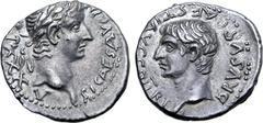 Roman Provincial Tiberius, with Drusus as Caesar, AR Drachm of Caesarea-Eusebia, Cappadocia. AD 33-34. TI CAES AVG P [M TR] P XXXV, laureate head of Tiberius to right / DRVSVS CAES TI AVG CO II R T (s