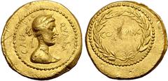 Selections from the McCabe Collection Julius Caesar AV Aureus. Rome, January 44 BC. Diademed head of Venus to right; CAES DIC upwards to left, QVAR downwards to right / COS QVINC within wreath. Crawfo