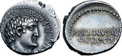 Selections from the McCabe Collection Marc Antony and M. Junius Silanus AR Denarius. Athens, 32 BC. ANTON•AVG•IMP•III•COS•DES•III•III•V•R•P•C•, bare head of Mark Antony to right; small P (die engraver