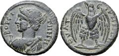 Greek Lydia, Thyateira Æ 22mm. Psuedo-autonomous civic issue, AD 180-235. BOPЄITHNH, draped bust of Artemis Boreitene to left, bow before, quiver over left shoulder / ΘYATЄIPHNΩN, eagle with spread wi