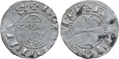 Medieval & World Crusader States, Antioch (Principality). Bohémond III BI Denier. 1163-1201. ✠ BOAMVNDVS, bust to left, wearing helmet and chain mail armour; crescent to left, star to right / ✠ ANTIOC