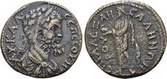 ROMAN PROVINCIAL Septimius Severus Æ 23mm of Sala, Lydia. AD 193-211. Alexandros, magistrate. AV•KA•Λ•CЄΠ CЄOVH[POC?], laureate, draped and cuirassed bust to right / ЄΠI AΛЄΞANΔPOV CAΛHNΩN, Zeus stand