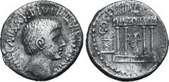 ROMAN IMPERATORIAL Octavian AR Denarius. Southern or central Italian mint, spring - early summer 36 BC. Bare head to right, with beard; IMP•CAESAR•DIVI•F•III• VIR•ITER•R•P•C around / Tetrastyle temple