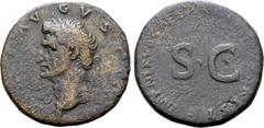 ROMAN IMPERIAL Divus Augustus Æ Sestertius. Rome, AD 97-98. DIVVS AVGVSTVS, laureate head to left / IMP NERVA CAESAR AVGVSTVS REST around large SC. RIC II 135 (Nerva); BMCRE 149 note (Nerva). 25.73g, 