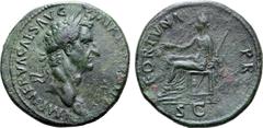 Roman Imperial No Reserve Nerva Æ Sestertius. Rome, AD 97. IMP NERVA CAES AVG P M TR P COS III P P, laureate head to right / FORTVNA P R, Fortuna seated to left, holding corn-ears and sceptre; SC in e