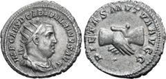 Roman Imperial No Reserve Balbinus AR Antoninianus. Rome, AD 238. IMP CAES D CAEL BALBINVS AVG, radiate, draped and cuirassed bust to right / PIETAS MVTVA AVGG, clasped hands. RIC IV 12; BMCRE 76; RSC