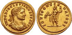 Roman Imperial No Reserve Diocletian AV Aureus. Siscia, AD 286. IMP C DIOCLETIANVS P F AVG, laureate, draped and cuirassed bust to right / IOVI CONSERVATORI, Jupiter standing facing, head to left, nud