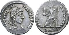 Roman Imperial No Reserve Constantine III AR Siliqua. Arelate (Arles) mint, AD 408-411. D N CONSTANTINVS P F AVG, pearl-diademed, draped and cuirassed bust to right / VICTORIA AAAVGGG, Roma seated to 
