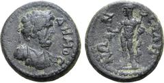 Greek Lydia, Sala Æ 17mm. Pseudo-autonomous issue, temp. Trajan - Hadrian, AD 98-138. ΔHMOC, laureate and draped bust of Demos to right / CAΛHNΩN, Hermes, naked but for chlamys over left arm, standing