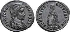 Roman Imperial Helena (mother of Constantine I) BI Nummus. Siscia, AD 325. FL HELENA AVGVSTA, diademed and draped bust to right / SECVRITAS REIPVBLICE, Securitas standing facing, head to left, holding