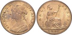 Medieval & World Great Britain, Hanover. Victoria CU 1/2 Penny. 1860. Engraved by Leonard Charles Wyon. VICTORIA D : G : BRITT : REG : F : D :, laureate and draped bust to right / Denomination around 