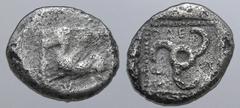 GREEK Dynasts of Lycia, Kuprilli AR Tetrobol. Circa 480-440 BC. Pegasos galloping to left within linear square / Triskeles, KOΠPΛΛE around, all within dotted border, within incuse square. Müseler -; T