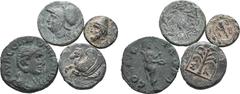GREEK Lot of 4 Mixed Greek & Roman Provincial Æ Coins. Lot includes: 1) Troas, Birytis Æ11. Circa 350-300 BC. Head of youthful Kabeiros left, wearing pileos; two stars above / Club, BIPY around, all w