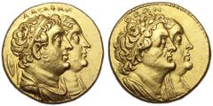 Ptolemaic Kingdom. Ptolemy III AV Octadrachm (Mnaieon). Alexandria, circa 246-222 BC. Jugate busts right of Ptolemy II, diademed and wearing chlamys, and Arsinoe II, diademed and veiled; Gallic shield