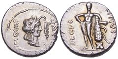 Q. Caecilius Metellus Pius Scipio AR Denarius. Military mint in Africa, legate Eppius, 47-46 BC. Laureate bust of Africa right in elephant skin headdress; grain ear before; plow below; Q•METELL to rig