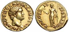 Otho AV Aureus. Rome, AD 69. IMP M OTHO CAESAR AVG TR P, bare head right / PAX ORBIS TERRARVM, Pax, draped, standing left, holding olive branch in right hand and caduceus in left. RIC 3; BMC 1; Calico