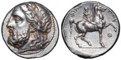 Kingdom of Macedon. Philip II AR Tetradrachm. Kingdom of Macedon. Philip II AR Tetradrachm. Lifetime issue. Pella, circa 342-336 BC. Laureate head of Zeus facing left / Youth on horseback right, nude,