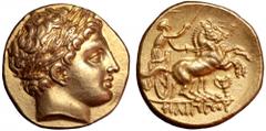 Kingdom of Macedon, Philip II AV Stater. Kingdom of Macedon, Philip II AV Stater. Pella, 323-317 BC. Struck under Philip III. Laureate head of Apollo right / Charioteer, holding kentron and reins, dri