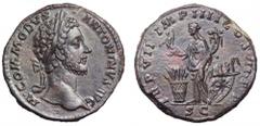 Commodus Æ Sestertius. Commodus Æ Sestertius. Rome, AD 181-2. M COMMODVS ANTONINVS AVG, laureate head right / TR P VII IMP IIII COS III P P, Annona standing left, holding statuette and cornucopiae, mo