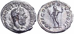 Macrinus AR Denarius. Macrinus AR Denarius. Rome, AD 217-8. IMP C M OPEL SEV MACRINVS AVG, laureate and cuirassed bust right / IOVI CONSERVATORI, Jupiter standing left, holding thunderbolt in right ha