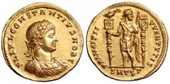 Constantius II, as Caesar, AV Solidus. Constantius II, as Caesar, AV Solidus. Constantius II, as Caesar, AV Solidus. Thessalonica, AD 324. FL IVL CONSTANTIVS NOB C, laureate, draped and cuirassed bust