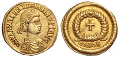 Visigoths, Gaul AV Tremissis. Visigoths, Gaul AV Tremissis. Unknown king, circa AD 439-55. Struck in the name of Valentinian III. DN PLA VALENTINIANVS PF AVG, rosette-diademed, draped and cuirassed bu