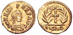 Odovacar AV Tremissis, in the name of Zeno. Odovacar AV Tremissis, in the name of Zeno. Mediolanum, circa AD 476-491. Struck in the name of Zeno. D N ZENO PERP AVG, pearl-diademed, draped and cuirasse