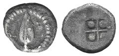Thraco-Macedonian Region. AR Hemiobol. Thraco-Macedonian Region. AR Hemiobol. c. 500-450. Spearhead / Four-part incuse square. Tzamelis NK 17, pl. 15, 37; SNG ANS 1003. 0.31g, 15mm. VF