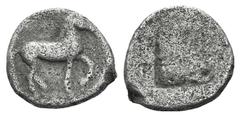 Kingdom of Macedon. Alexander I AR Diobol. Kingdom of Macedon. Alexander I AR Diobol. c. 480/79-477/6. Horse walking r. / Quadripartite incuse square. SNG ANS 21; SNG Copenhagen 481. 0.90g, 9mm. Rare.