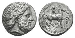 Kingdom of Macedon. Philip II AR Tetradrachm. Kingdom of Macedon. Philip II AR Tetradrachm. Amphipolis c. 336-333/26. Laureate head of Zeus r. / Youth, holding palm frond, on horseback r.; prow to l. 