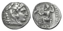Kingdom of Macedon. Alexander III AR Drachm. Kingdom of Macedon. Alexander III AR Drachm. Lampsakos c. 328-323. Head of Herakles r., wearing lion skin / Zeus Aëtophoros seated l.; Artemis in l. field,