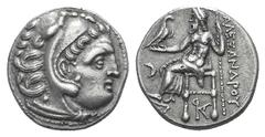 Kingdom of Macedon. Alexander III AR Drachm. Kingdom of Macedon. Alexander III AR Drachm. Kolophon c. 310-301. Head of Herakles r., wearing lion skin / Zeus Aëtophoros seated l.; crescent in l. field,