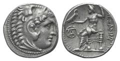 Kingdom of Macedon. Alexander III AR Drachm. Kingdom of Macedon. Alexander III AR Drachm. Miletos c. 295/4. Head of Herakles r., wearing lion skin / Zeus Aëtophoros seated l.; monogram in l. field, do