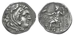 Kingdom of Macedon. Alexander III AR Drachm. Kingdom of Macedon. Alexander III AR Drachm. Chios c. 290-275. Head of Herakles r., wearing lion skin / Zeus Aëtophoros seated l.; monogram above grapes in