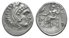 Kingdom of Macedon. Philip III AR Drachm. Kingdom of Macedon. Philip III AR Drachm. Sardis c. 323-316. Head of Herakles r., wearing lion skin / Zeus Aëtophoros seated l.; rose in l. field, monogram be