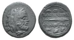 Kingdom of Macedon. Philip V Æ22. Kingdom of Macedon. Philip V Æ22. Uncertain mint c. 183/2-179. Bearded head of Herakles r., wearing lion skin / Harpa; ΔΙ monogram above; all within wreath. Mamroth, 