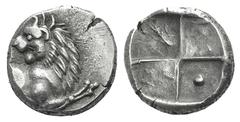 Thrace, Chersonesos AR Hemidrachm. Thrace, Chersonesos AR Hemidrachm. c. 386-338. Forepart of lion r., head l. / Four-part incuse square with alternating raised and sunken quarters; pellet in upper su