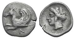 Akarnania, Leukas AR Diobol. Akarnania, Leukas AR Diobol. c. 400-375. Forepart of Pegasos flying l. / Head of Aphrodite l. BCD Akarnania 191. 1.06g, 12mm, 12h. VF