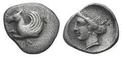 Akarnania, Leukas AR Hemidrachm. Akarnania, Leukas AR Hemidrachm. c. 380-320. Forepart of Pegasos flying l. / Head of Aphrodite l. Cf. BCD Akarnania 226. 1.33g, 12mm, 5h. F/VF
