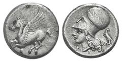 Corinthia, Corinth AR Stater. Corinthia, Corinth AR Stater. c. 375-300. Pegasos flying l. / Helmeted head of Athena l.; A to l., P below; to r., eagle standing l., head r. Ravel 1008a; BCD Corinthia, 
